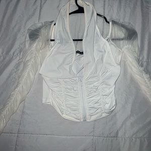 Halter Neck Zip Front Ruched Tee